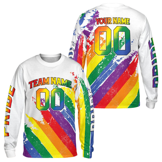 Custom LGBT Pride Motocross Jersey Long Sleeve For Men, Custom Rainbow Racing Dirt Bike Shirts ME0073