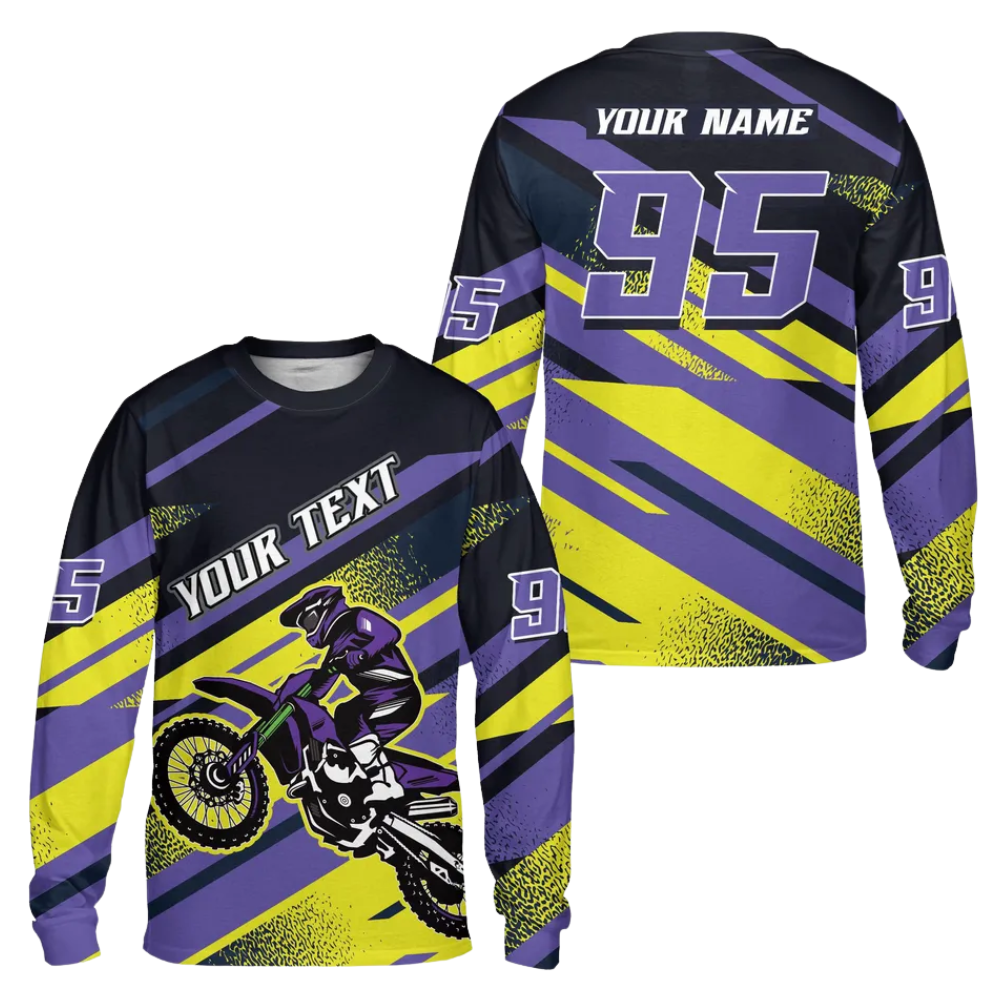 Custom Rider Green Black Dirt Bike Long Sleeve Men Jersey, Custom Racing Dirt Bike Jerseys MZ0094
