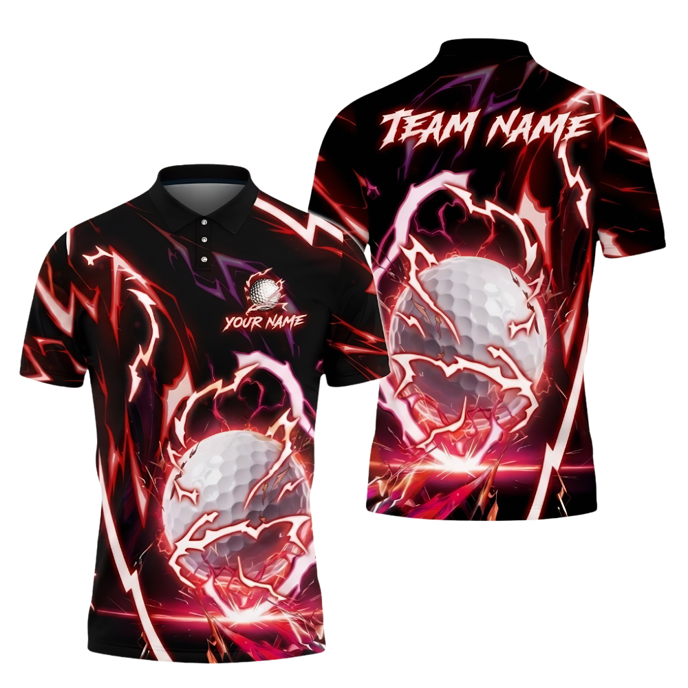 Custom Golf Ball Thunder Lightning Golf Polo Shirt Men, Custom Thunder Golf Team Shirts GZ0272