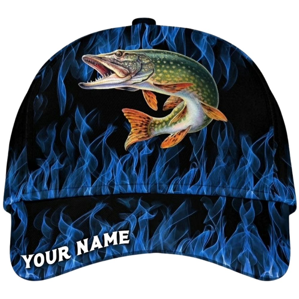 Trout Fishing Blue Flame Custom Name Baseball Cap, Custom Trout Fish Hat For Fisherman CP0610