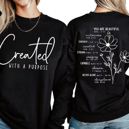 Created With A Purpose You Are Beautiful Sweatshirt Womens, Christian Jesus Sweatshirt 2D0323