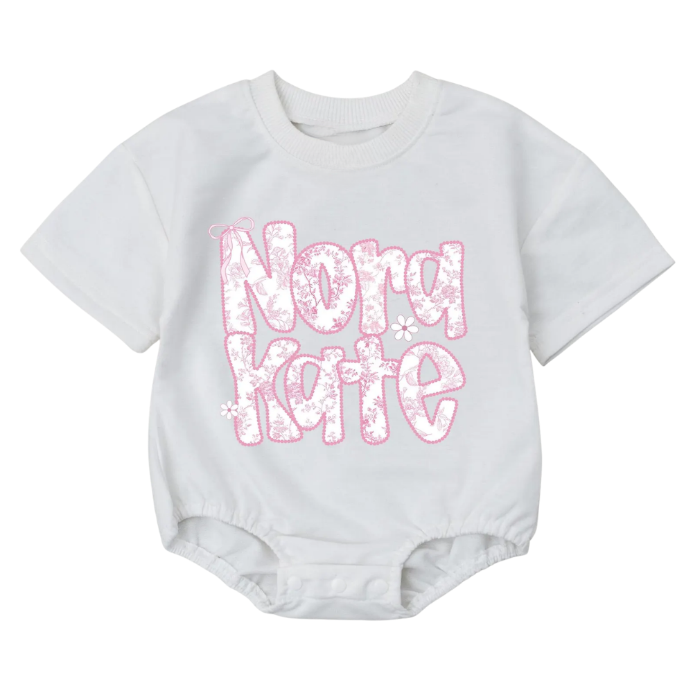 Custom Name Pink Chinoiserie Floral Baby T Shirt Romper, Custom Baby Romper With Name BB0043