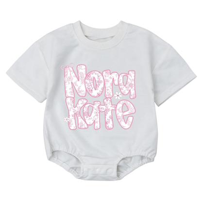 Custom Name Pink Chinoiserie Floral Baby T Shirt Romper, Custom Baby Romper With Name BB0043