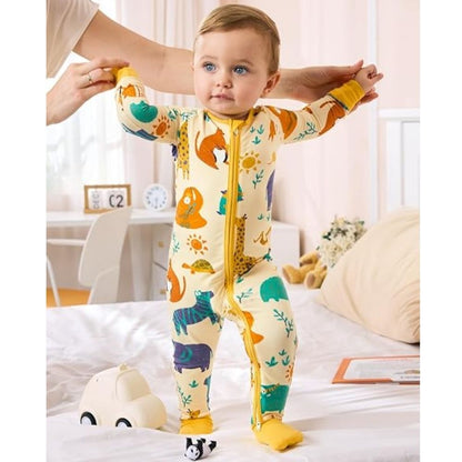 Retro Animal Baby Convertible Zippy Romper Yellow, Animal Lover Baby Convertible Romper BB0361