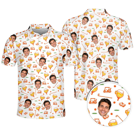 Custom Photo Beer Golf Polo Shirt For Men, Custom Face Golf Shirts For Beer Lover GE0592