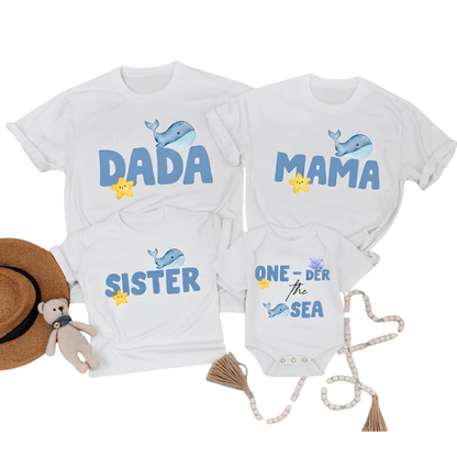 One-Der The Sea Personalized Whale First Birtday Family Matching T Shirt, Custom 1st Birthday Whale Family Shirts ET1204