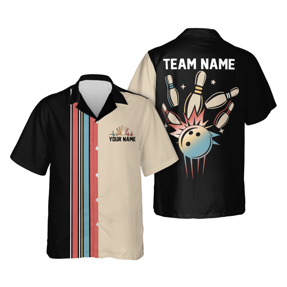 Custom Retro Purple Beige Bowling Hawaiian Shirts For Men, Custom Retro Bowling Team Shirts HB0201