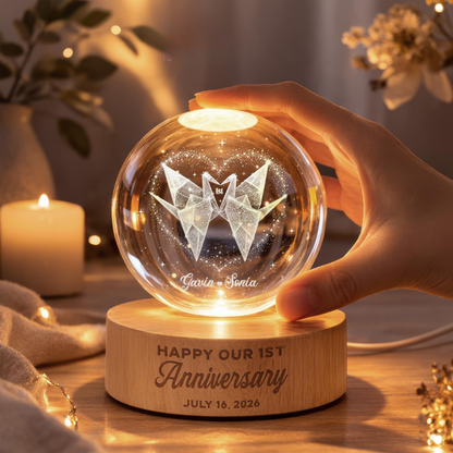 Personalized 1st Anniversary Crystal Ball Led Night Light, Custom 1 Year Wedding Anniversary Night Light WD0844