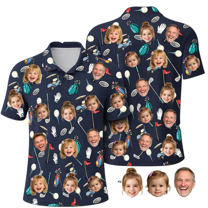 Custom Face Golf Men Polo Shirt For Dad Grandpa, Father's Day Custom Photo Golf Shirts GE0505