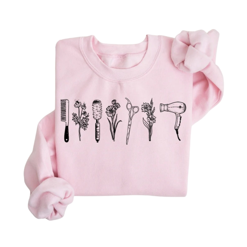 Minimalist Wildflower Hairstylist Sweatshirt, Hairstylist Hairdresser Sweatshirt 2D0813
