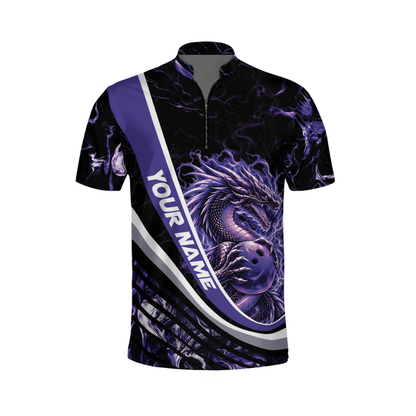 Custom Purple Dragon Bowling Jersey Shirts For Men, Custom Dragon Team Bowling Shirts BM0355