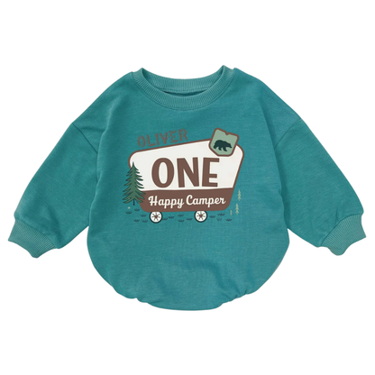 Cusom One Happy Camper Baby Romper Sweatshirt, Custom Camping First Birthday Romper Sweatshirt For Baby BB0521