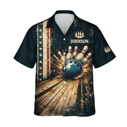 Skull USA Flag Vintage Custom Mens Hawaiian Bowling Shirt, Custom Skull Bowling Team Shirts BZ0646