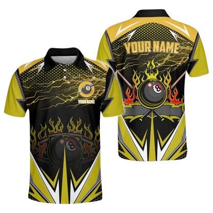 Custom Purple Thunder Flame 8 Ball Billiard Polo Shirt Mens, Custom Billiard Team Shirts BIZ0156