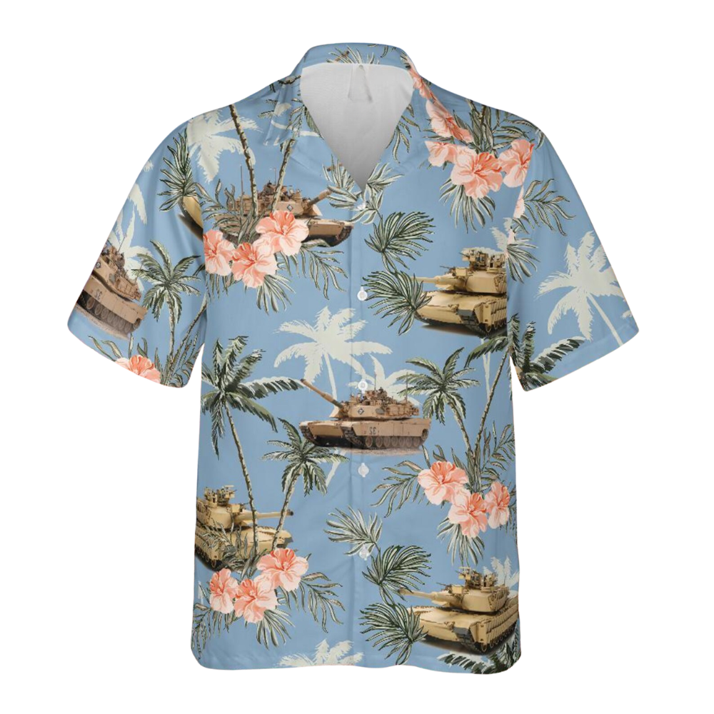 M1 Abrams Tank Men's Floral Hawaiian Shirt, Tropical M1 Abrams Tank Hawaiian Shirts HE0393