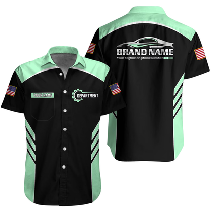 Personalized Racing Team Workwear Button Hawaiian Shirt Men, Custom Mechanic Uniform Shirts For Company HE0379