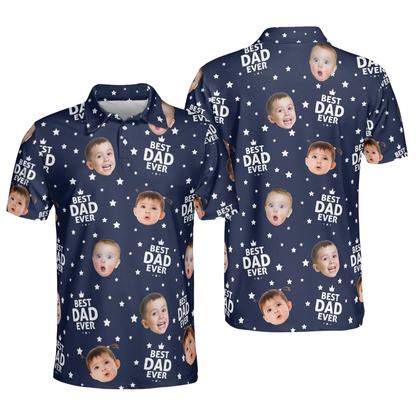 Custom Kid Faces Mens Best Dad Ever Navy Golf Polo Shirt, Custom Photo Father's Day Golf Shirts GE0479