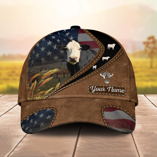 Black Baldy Leather Pattern American Customized Name Cap CA0192