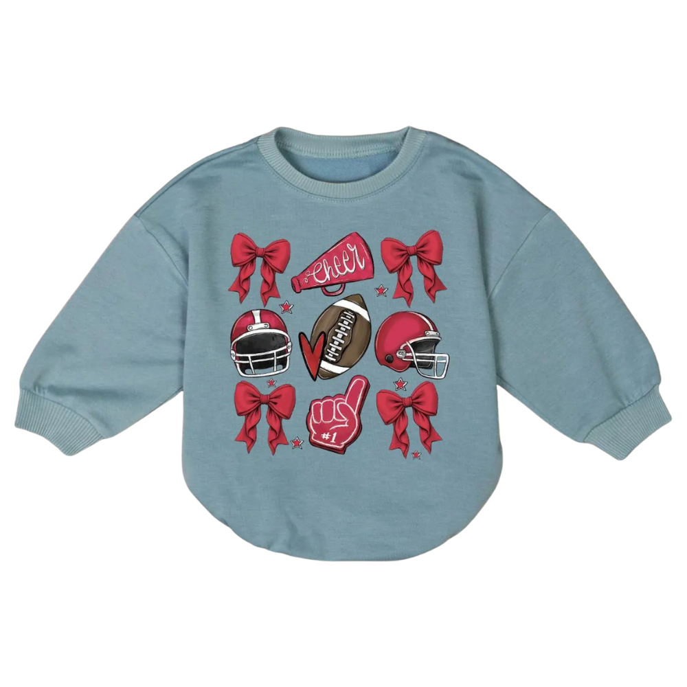 Football Cheer Coquette Bow Baby Romper Sweatshirt, Game Day Baby Romper Sweatshirt BB0025