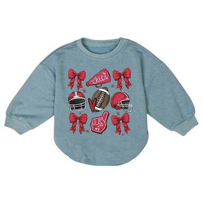 Football Cheer Coquette Bow Baby Romper Sweatshirt, Game Day Baby Romper Sweatshirt BB0025