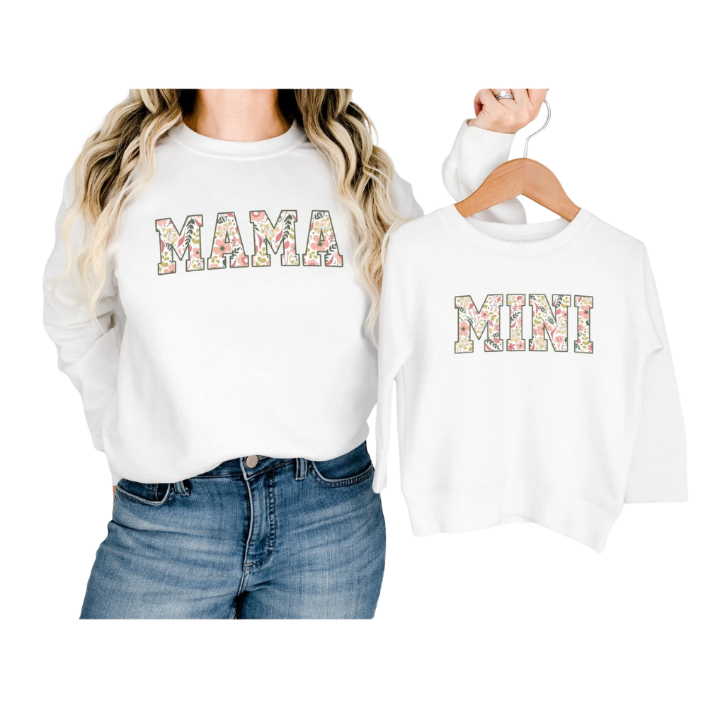 Personalized Floral Mama And Mini Matching Sweatshirt, Custom Floral Matching Mom Daughter Shirts ET1376
