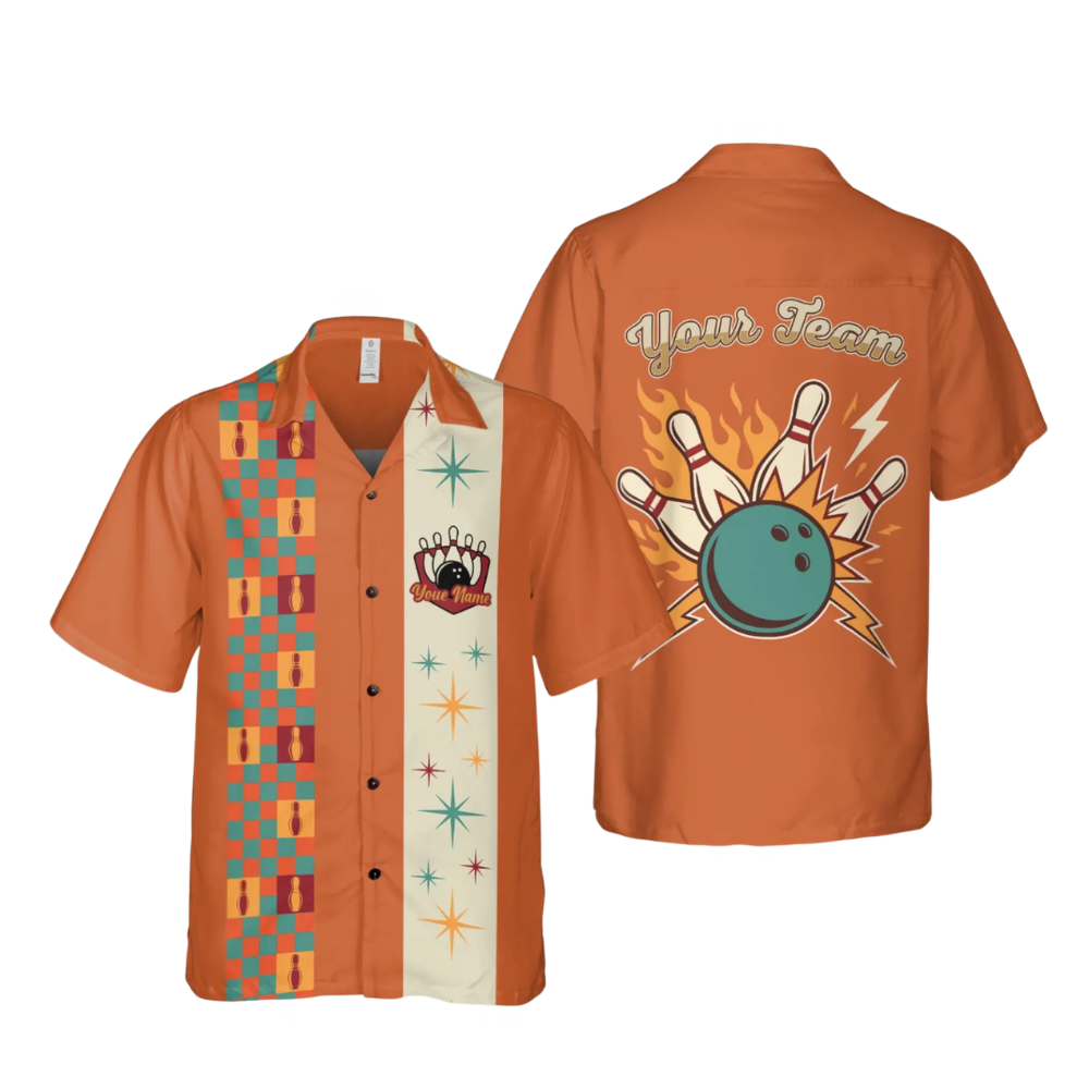 Custom Retro Red Bowling Hawaiian Shirt For Men, Custom Retro Bowling Team Shirts BE0265