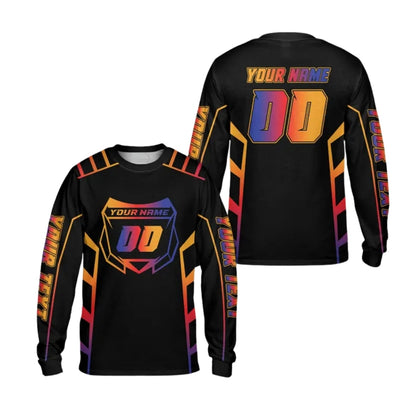 Custom Number Neon Gradient Motocross Long Sleeve Jersey For Men, Custom Neon Dirt Bike Shirts ME0024