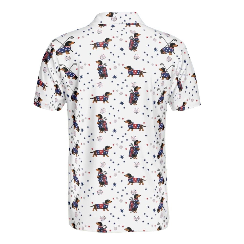 USA Flag 250th Dachshund Golf Mens Polo Shirt, Fourth Of July Dachshund Golf Shirts GE0551