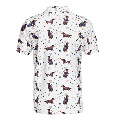 USA Flag 250th Dachshund Golf Mens Polo Shirt, Fourth Of July Dachshund Golf Shirts GE0551