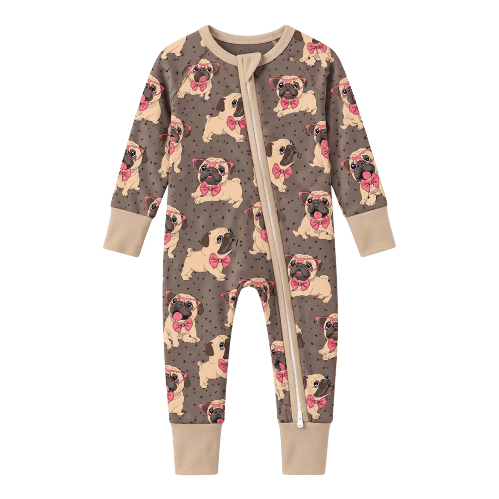 Pug Dog Pink Bow Baby Convertible Zippy Romper, Pug Dog Lover Baby Convertible Romper BB0953