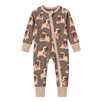 Pug Dog Pink Bow Baby Convertible Zippy Romper, Pug Dog Lover Baby Convertible Romper BB0953