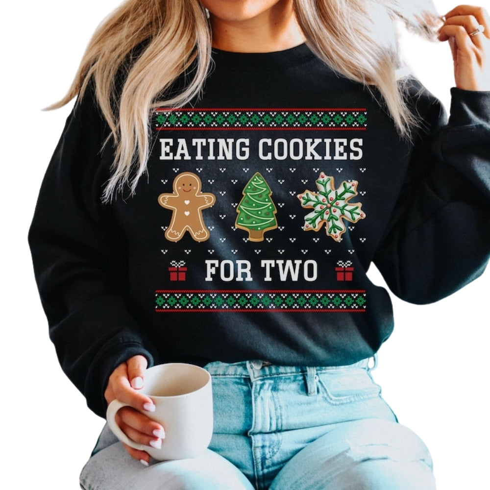 Eating Cookies For Two Christmas Sweatshirt, Pregnancy Announcement Christmas Sweatshirt 2D0655