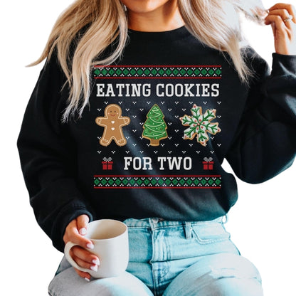 Eating Cookies For Two Christmas Sweatshirt, Pregnancy Announcement Christmas Sweatshirt 2D0655