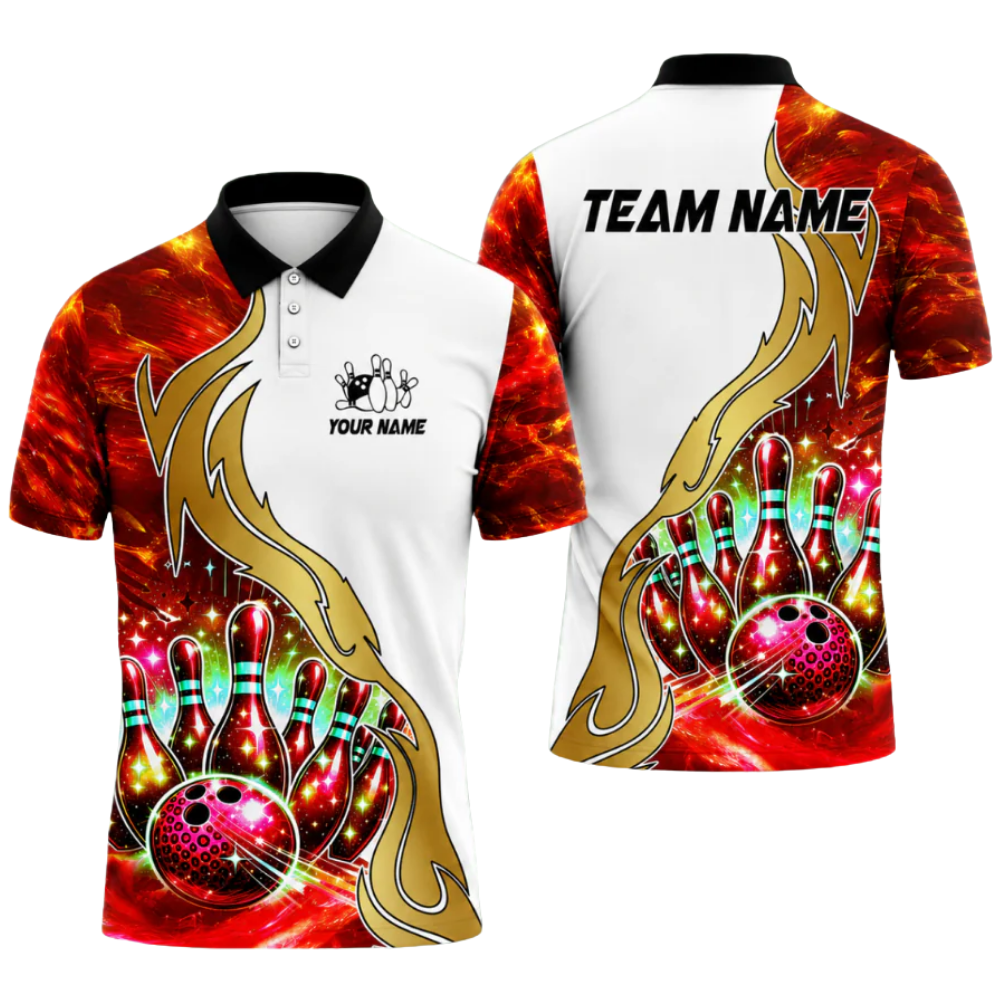 Custom Team Galaxy Pins And Ball Bowling Polo Shirt For Men, Custom Bowling Team Shirts BZ0483