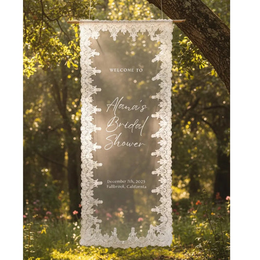 Personalized Lace Welcome Bridal Shower Banner, Custom Bridal Party Lace Welcome Banner WD0238