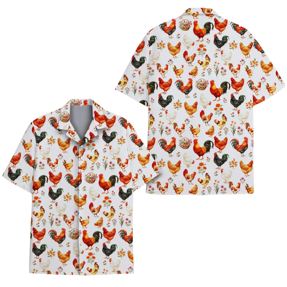 Rooster Floral Hawaiian Shirt For Men Women, Rooster Chicken Hawaiian Shirt HE0363