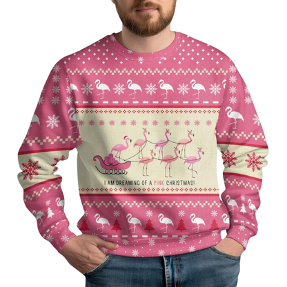 I Am Dreaming Of A Pink Christmas Flamingo Ugly Sweater For Women, Funny Christmas Flamingo Sweatshirt 2D1179