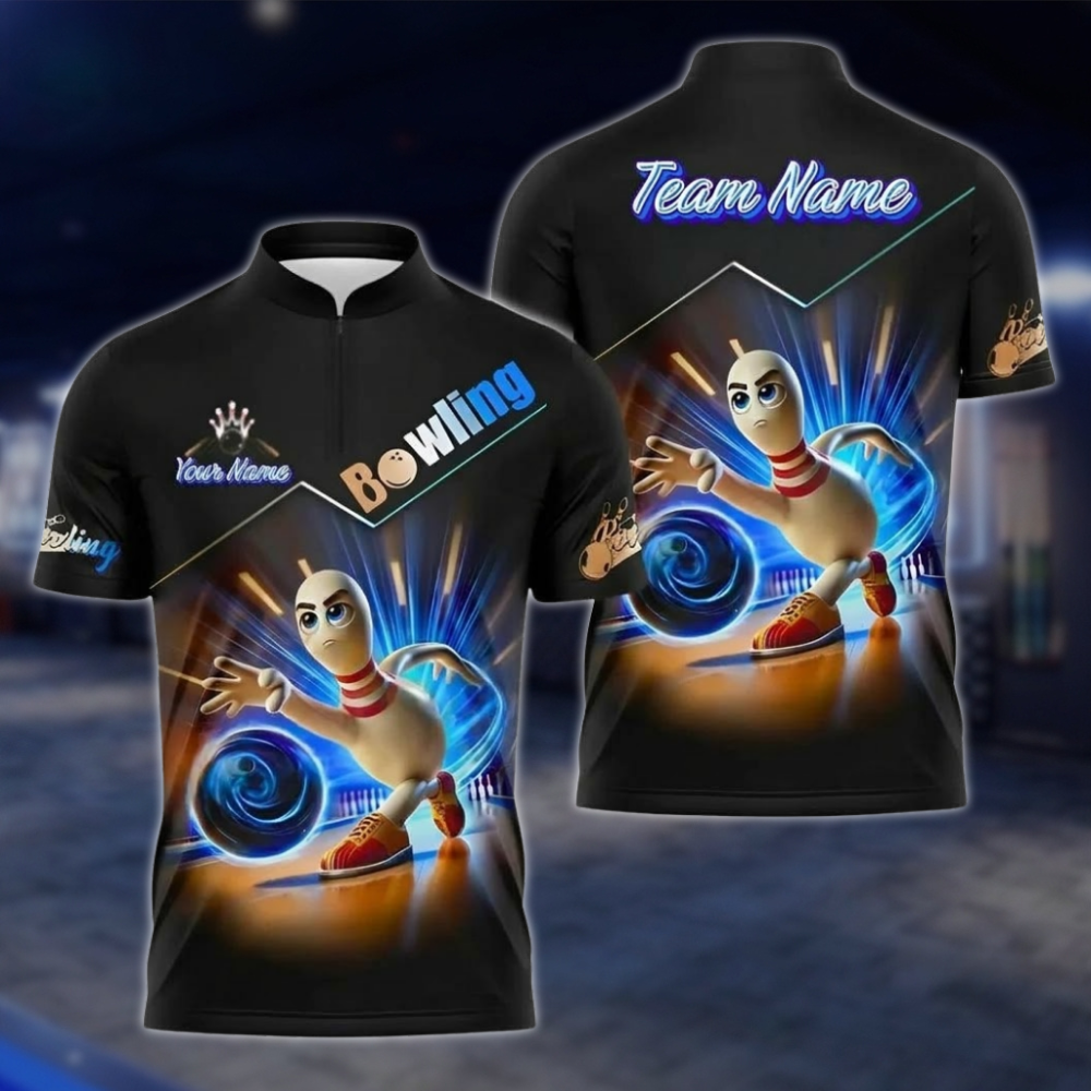 Custom Pin Funny Blue Black Bowling Jersey Shirts Mens, Custom Funny Bowling Team Shirts BZ1085
