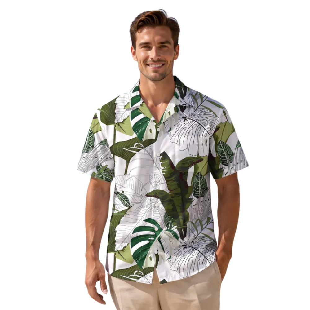 Tropical Green And White Matching Family Hawaiian Shirts, Tropical Beach Vacation Hawaiian Shirts For Family ET0542