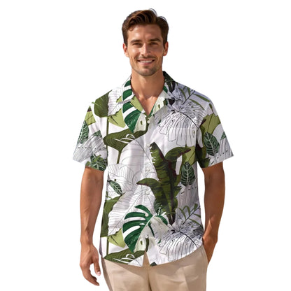 Tropical Green And White Matching Family Hawaiian Shirts, Tropical Beach Vacation Hawaiian Shirts For Family ET0542