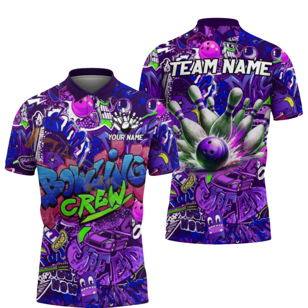 Custom Graffiti Bowling Crew Polo Shirt For Men, Custom Graffiti Bowling Team Shirts BZ0354