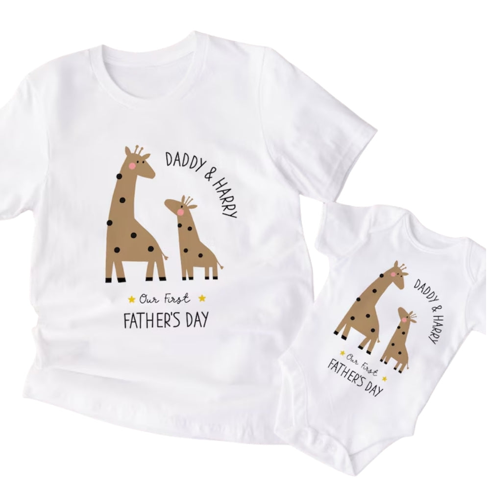 Custom Our First Father's Day Giraffe Matching Family T Shirt, Custom 1st Father's Day Matching Shirts ET0153