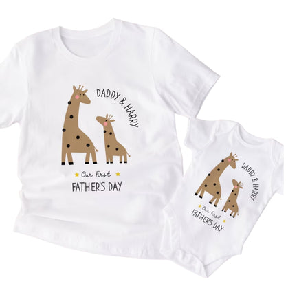 Custom Our First Father's Day Giraffe Matching Family T Shirt, Custom 1st Father's Day Matching Shirts ET0153