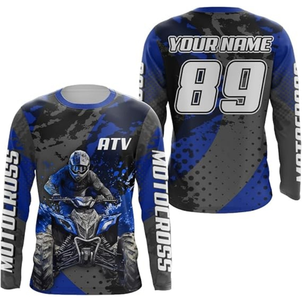 Custom Men's ATV Motocross Blue Long Sleeve Shirt, Personalized ATV Motocross Jerseys MZ0025