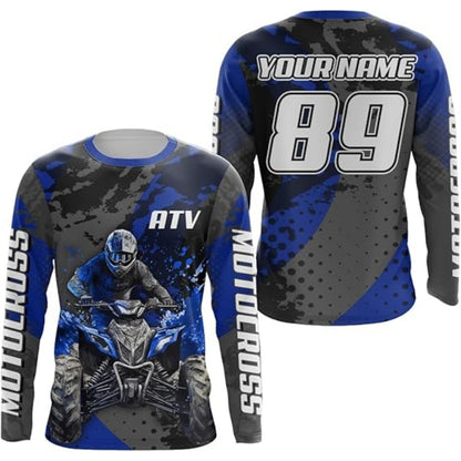 Custom Men's ATV Motocross Blue Long Sleeve Shirt, Personalized ATV Motocross Jerseys MZ0025