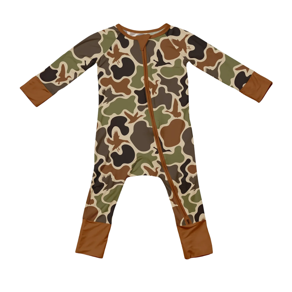Mallard Duck Camoflage Baby Romper Convertible Zipper, Duck Hunting Baby Convertible Romper BB0832