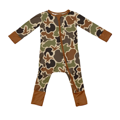 Mallard Duck Camoflage Baby Romper Convertible Zipper, Duck Hunting Baby Convertible Romper BB0832