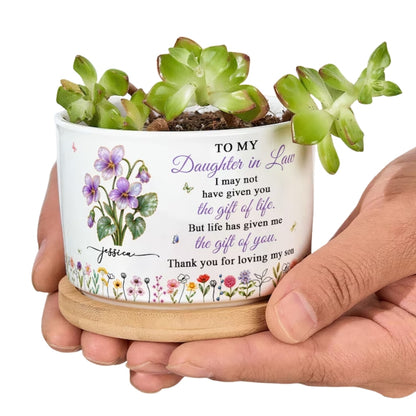 To My Daughter In Law Personalized Birth Month Flower Planter, Custom Wedding Pot For Daughter In Law WD0336