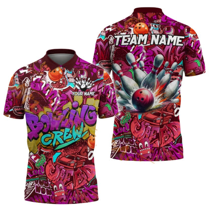 Custom Graffiti Bowling Crew Polo Shirt For Men, Custom Graffiti Bowling Team Shirts BZ0354