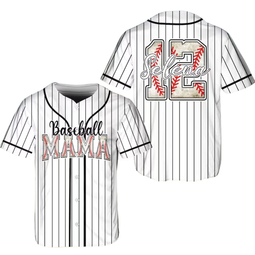 Custom Baseball Mama Jersey With Name And Number, Personalized Pinstripe Matching Family Baseball Jerseys ET0719